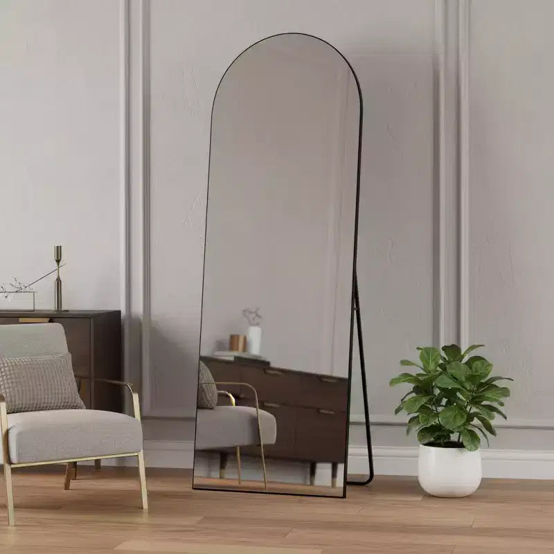 Specchio intero con arco in metallo nero 170 cm, da terra o da parete, infrangibile