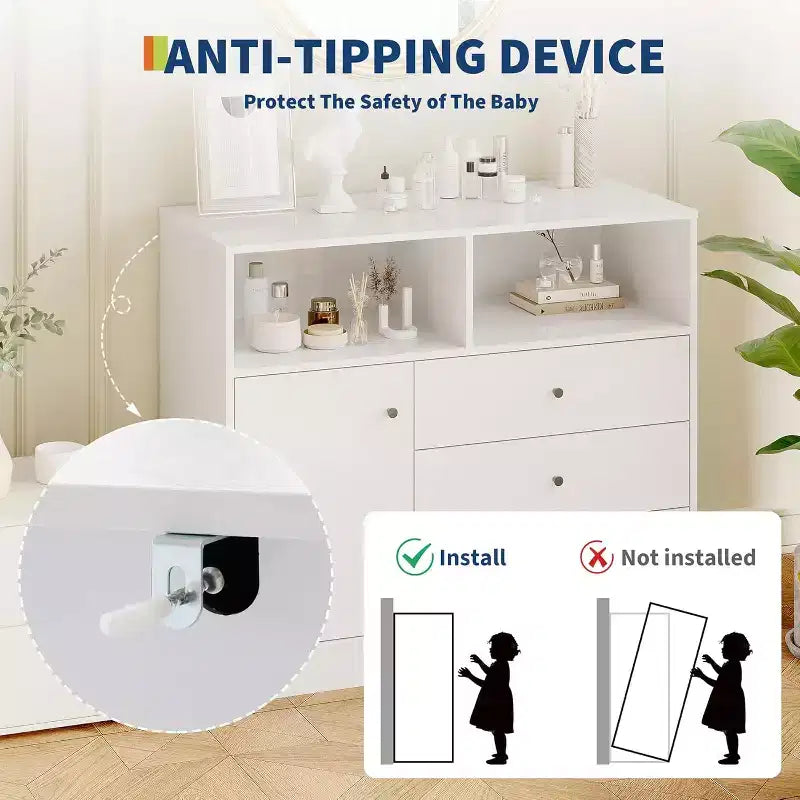 Comò fasciatoio per neonati 3 in 1, cassettiera per cameretta in legno con 3 cassetti e armadietto per vestiti e pannolini