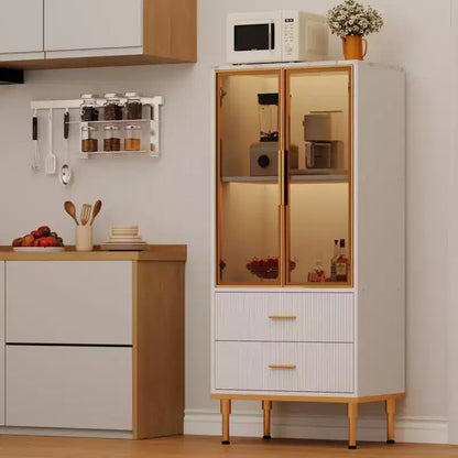 Dispensa indipendente con ante in vetro fumé, dettagli dorati, 2 cassetti per cucina