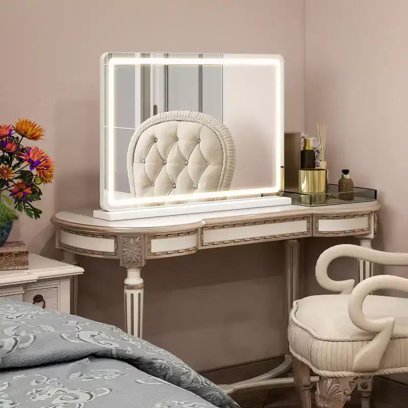 Specchio da Trucco LED Autoportante 32"x22" con 3 Modalità Colore Dimmerabili e Touch Screen, Bianco