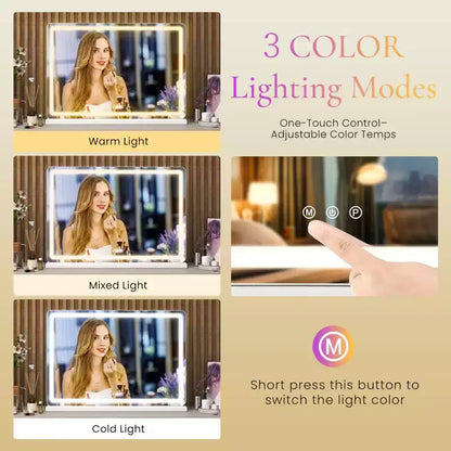 Specchio da Trucco LED Autoportante 32"x22" con 3 Modalità Colore Dimmerabili e Touch Screen, Bianco