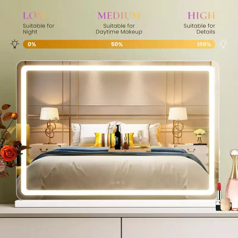 Specchio da Trucco LED Autoportante 32"x22" con 3 Modalità Colore Dimmerabili e Touch Screen, Bianco