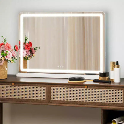 Specchio da Trucco LED Autoportante 32"x22" con 3 Modalità Colore Dimmerabili e Touch Screen, Bianco
