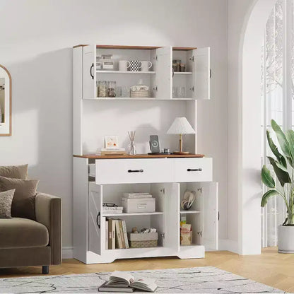 71 Dispensa con Stazione di Ricarica, Mobile Dispensa da Cucina con Cassetti e Piano di Lavoro, Mobile Dispensa da Cucina Stile Rustico