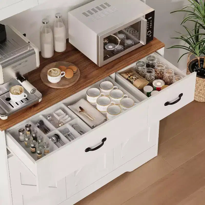 71 Dispensa con Stazione di Ricarica, Mobile Dispensa da Cucina con Cassetti e Piano di Lavoro, Mobile Dispensa da Cucina Stile Rustico