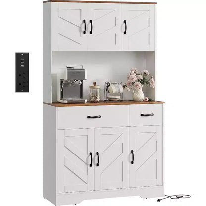 71 Dispensa con Stazione di Ricarica, Mobile Dispensa da Cucina con Cassetti e Piano di Lavoro, Mobile Dispensa da Cucina Stile Rustico