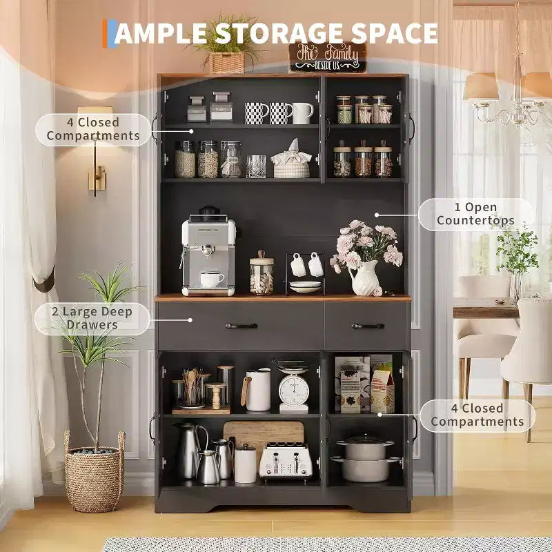 71 Dispensa con Stazione di Ricarica, Mobile Dispensa da Cucina con Cassetti e Piano di Lavoro, Mobile Dispensa da Cucina Stile Rustico