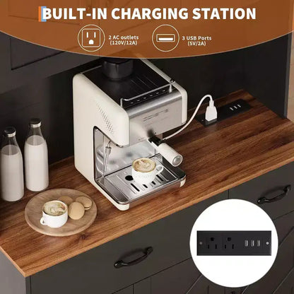 71 Dispensa con Stazione di Ricarica, Mobile Dispensa da Cucina con Cassetti e Piano di Lavoro, Mobile Dispensa da Cucina Stile Rustico