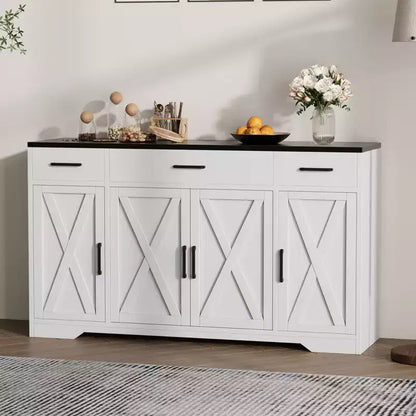 Credenza a 4 ante, mobile contenitore moderno in stile fattoria, credenza grande e moderna in legno in stile fattoria