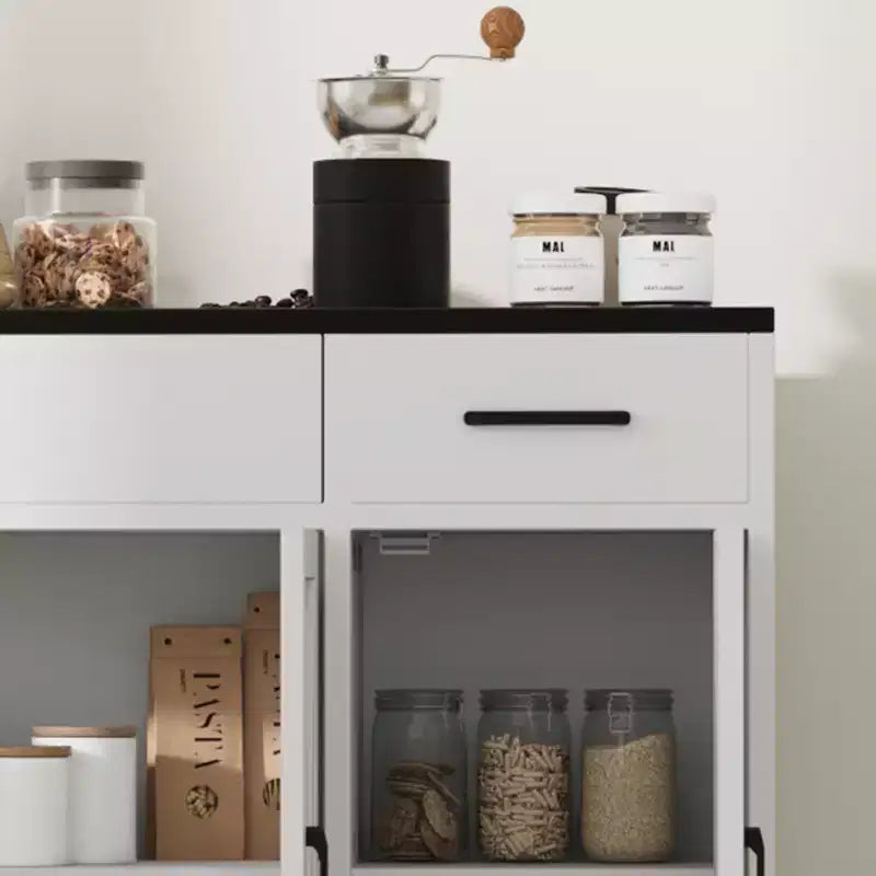 Credenza a 4 ante, mobile contenitore moderno in stile fattoria, credenza grande e moderna in legno in stile fattoria