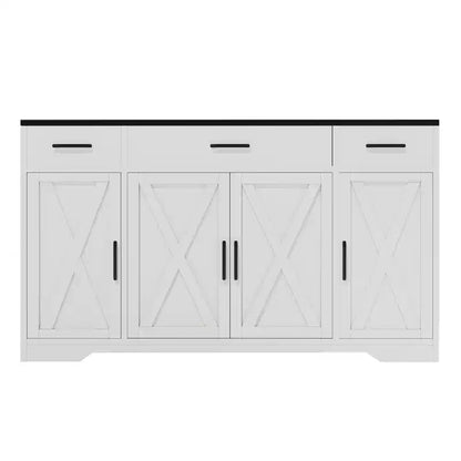 Credenza a 4 ante, mobile contenitore moderno in stile fattoria, credenza grande e moderna in legno in stile fattoria