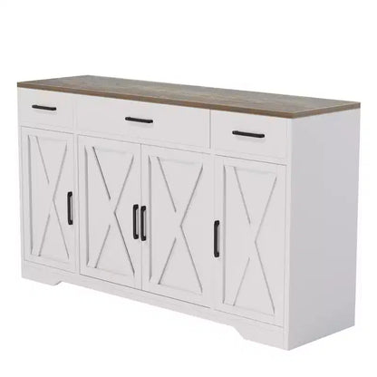 Credenza a 4 ante, mobile contenitore moderno in stile fattoria, credenza grande e moderna in legno in stile fattoria