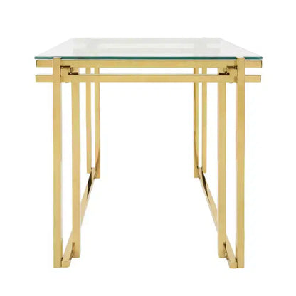 Tavolino Moderno con Piano in Vetro, Struttura in Metallo - Elegante Tavolino Quadrato per Soggiorno, Camera da Letto, Ufficio - Tavolino d'Appoggio per Arredamento Casa - Oro 24