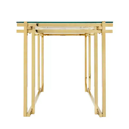 Tavolino Moderno con Piano in Vetro, Struttura in Metallo - Elegante Tavolino Quadrato per Soggiorno, Camera da Letto, Ufficio - Tavolino d'Appoggio per Arredamento Casa - Oro 24