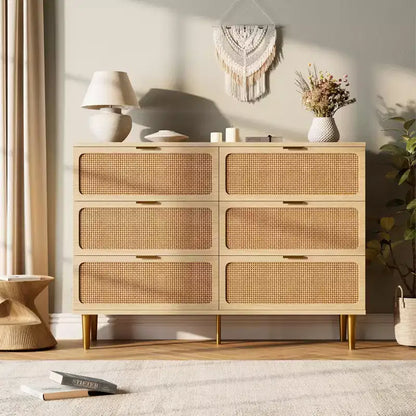 Comò in rattan per la camera da letto, cassettiere spaziose per l'armadio, adatte per il soggiorno, l'ingresso e la camera dei bambini.