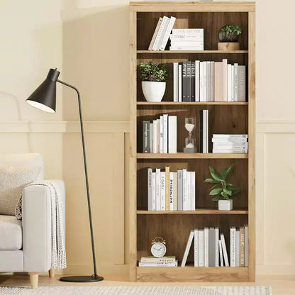 Libreria aperta a 5 ripiani da 180 cm per ufficio, design antiribaltamento, scaffale da esposizione a pavimento