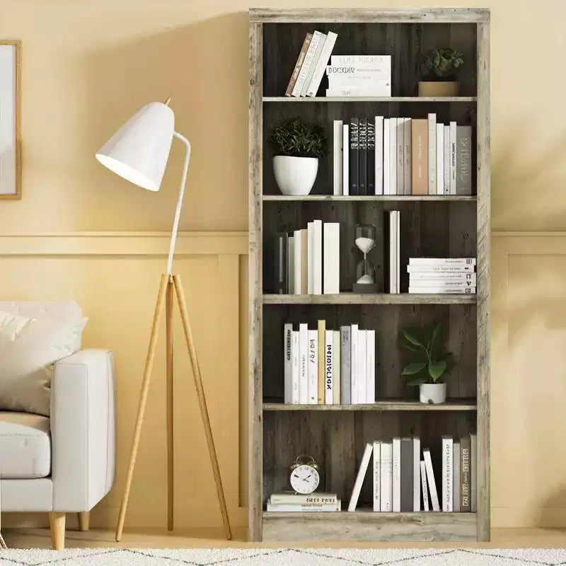Libreria aperta a 5 ripiani da 180 cm per ufficio, design antiribaltamento, scaffale da esposizione a pavimento