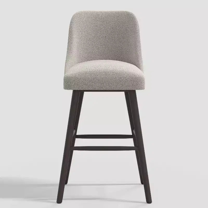 Sgabello da bar moderno da 79 cm con poggiapiedi, tessuto bouclé grigio, struttura in legno di gomma