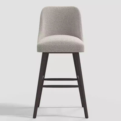 Sgabello da bar moderno da 79 cm con poggiapiedi, tessuto bouclé grigio, struttura in legno di gomma