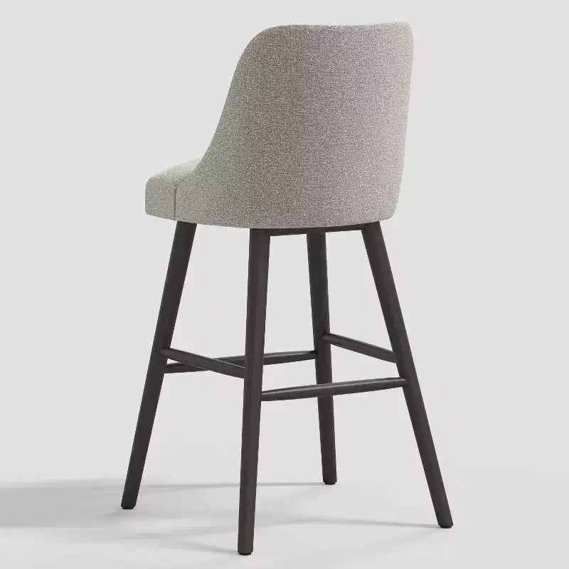 Sgabello da bar moderno da 79 cm con poggiapiedi, tessuto bouclé grigio, struttura in legno di gomma