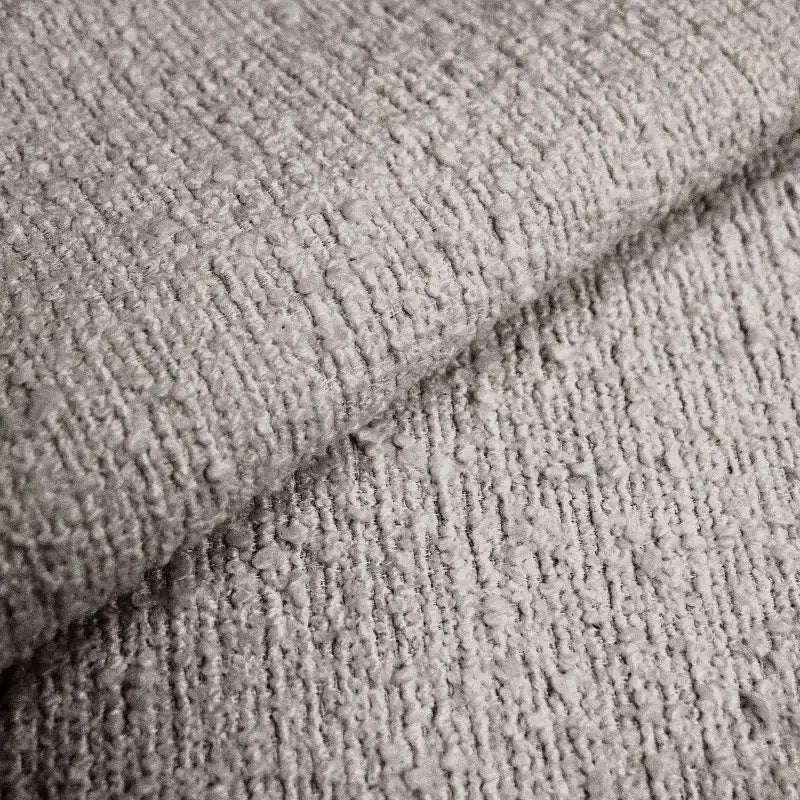 Sgabello da bar moderno da 79 cm con poggiapiedi, tessuto bouclé grigio, struttura in legno di gomma