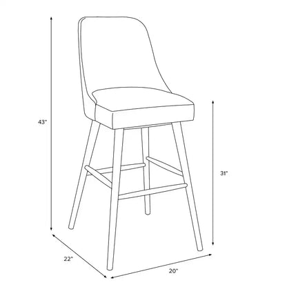 Sgabello da bar moderno da 79 cm con poggiapiedi, tessuto bouclé grigio, struttura in legno di gomma