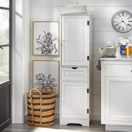 Dispensa da cucina Brighton, MDF bianco, 2 ante, 1 cassetto, ripiani regolabili