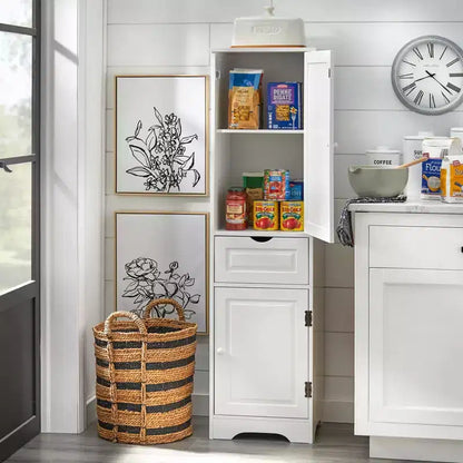 Dispensa da cucina Brighton, MDF bianco, 2 ante, 1 cassetto, ripiani regolabili