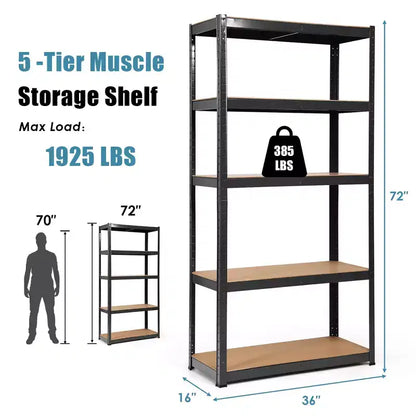 Scaffale metallico multiuso a 5 ripiani da 183 cm, capacità 907 kg, scaffalatura regolabile per garage