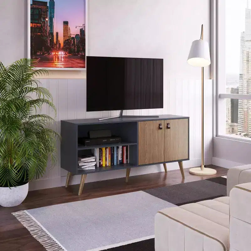 Mobile TV per televisori fino a 50", Maniglie in similpelle, 53,7"L con Gestione cavi
