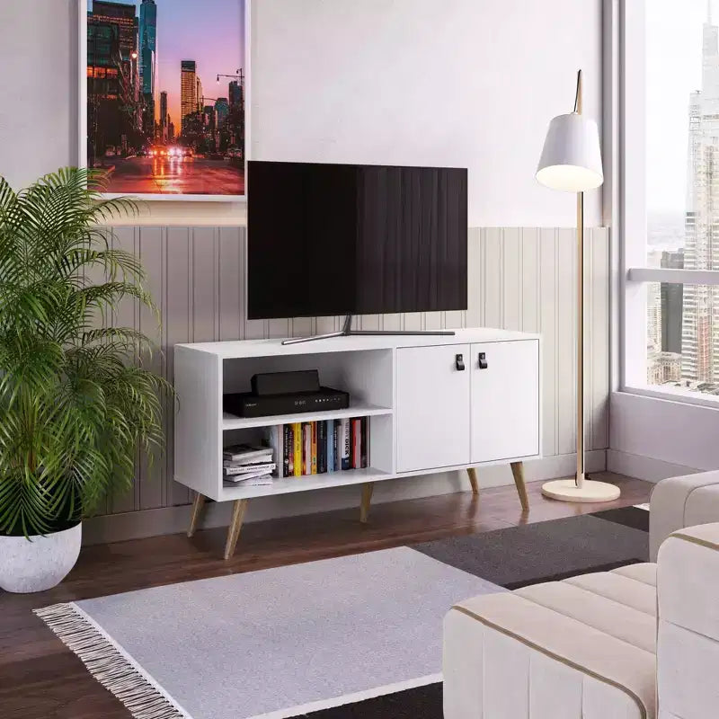 Mobile TV per televisori fino a 50", Maniglie in similpelle, 53,7"L con Gestione cavi