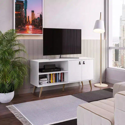 Mobile TV per televisori fino a 50", Maniglie in similpelle, 53,7"L con Gestione cavi
