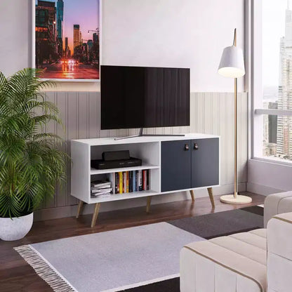 Mobile TV per televisori fino a 50", Maniglie in similpelle, 53,7"L con Gestione cavi