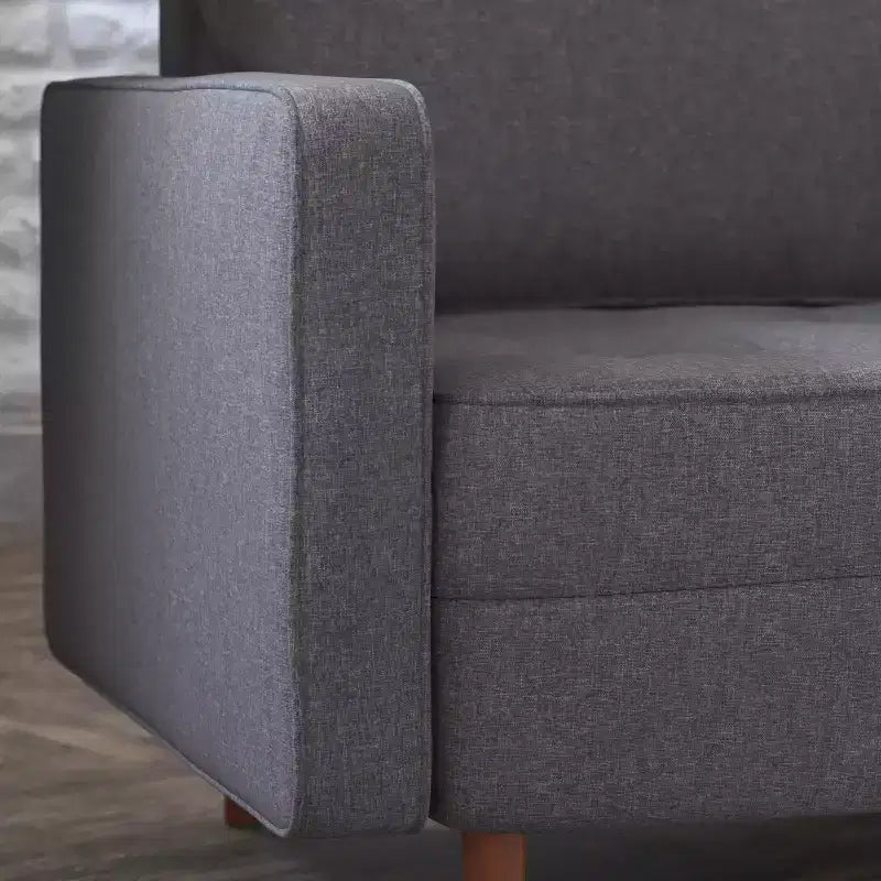 Poltrona compatta Mid-Century Modern, rivestimento in finto lino trapuntato, gambe in legno massello, 227 kg