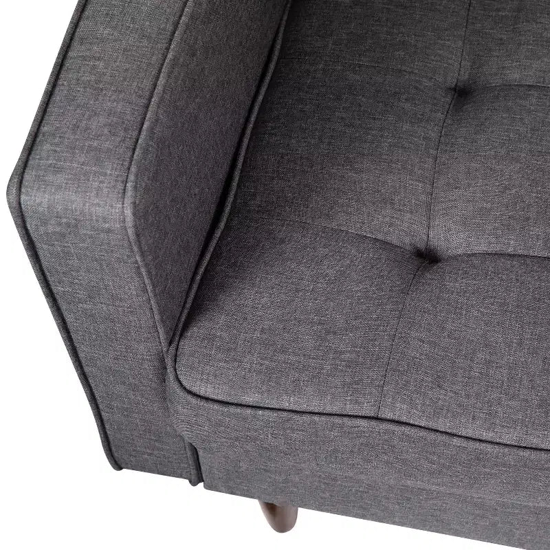 Poltrona compatta Mid-Century Modern, rivestimento in finto lino trapuntato, gambe in legno massello, 227 kg
