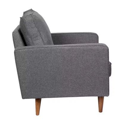 Poltrona compatta Mid-Century Modern, rivestimento in finto lino trapuntato, gambe in legno massello, 227 kg