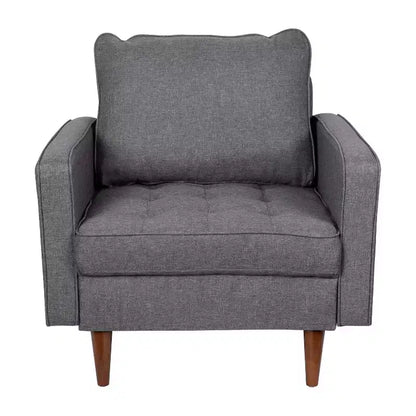 Poltrona compatta Mid-Century Modern, rivestimento in finto lino trapuntato, gambe in legno massello, 227 kg