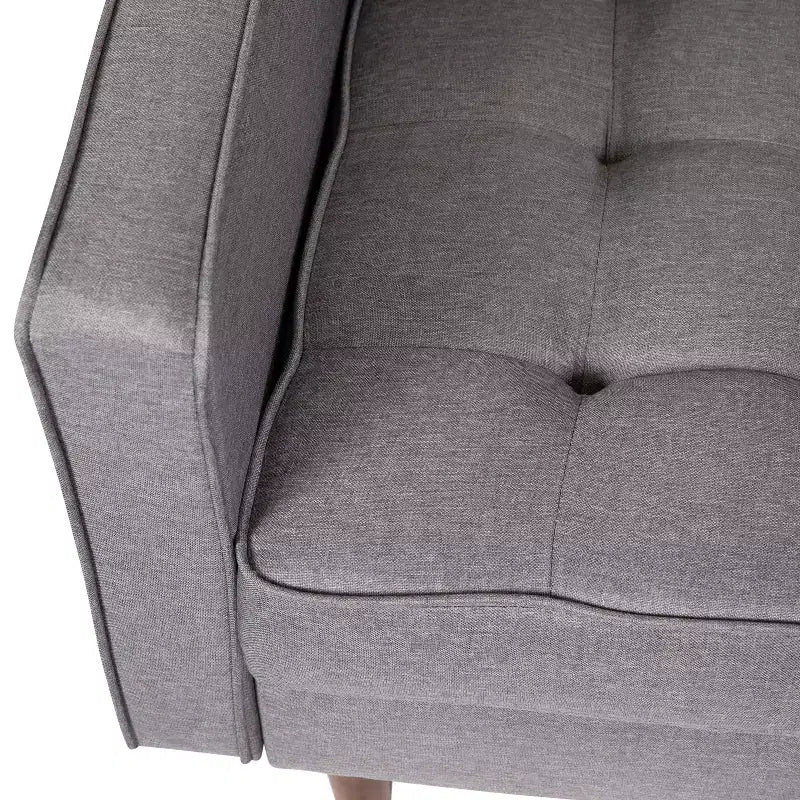 Poltrona compatta Mid-Century Modern, rivestimento in finto lino trapuntato, gambe in legno massello, 227 kg