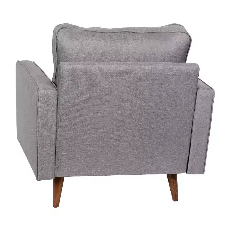 Poltrona compatta Mid-Century Modern, rivestimento in finto lino trapuntato, gambe in legno massello, 227 kg
