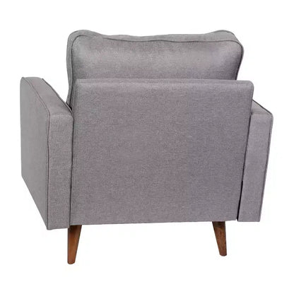 Poltrona compatta Mid-Century Modern, rivestimento in finto lino trapuntato, gambe in legno massello, 227 kg