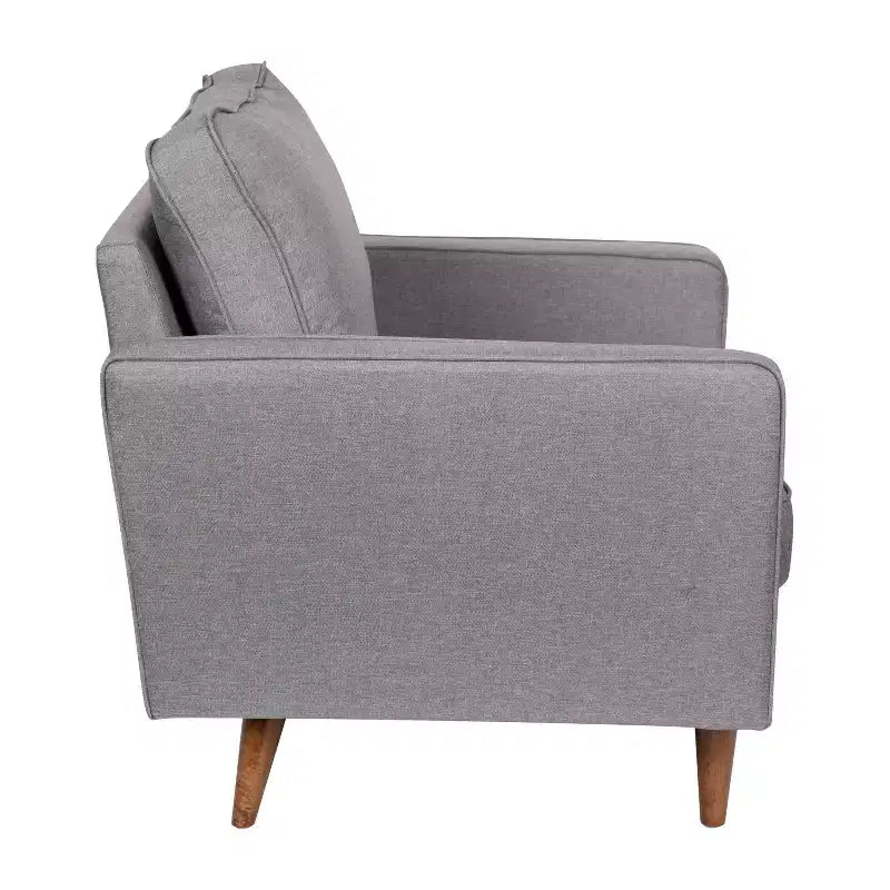 Poltrona compatta Mid-Century Modern, rivestimento in finto lino trapuntato, gambe in legno massello, 227 kg