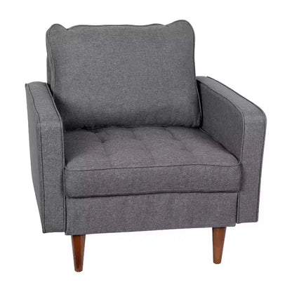 Poltrona compatta Mid-Century Modern, rivestimento in finto lino trapuntato, gambe in legno massello, 227 kg